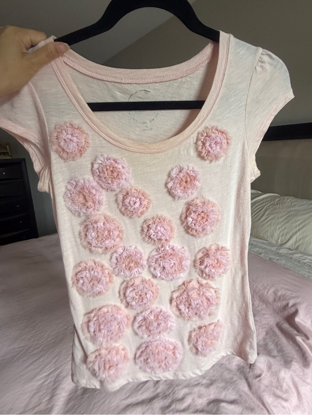 INC International Concepts Petite Women Pink Floral Ruffle 3D Short Sleeve Top